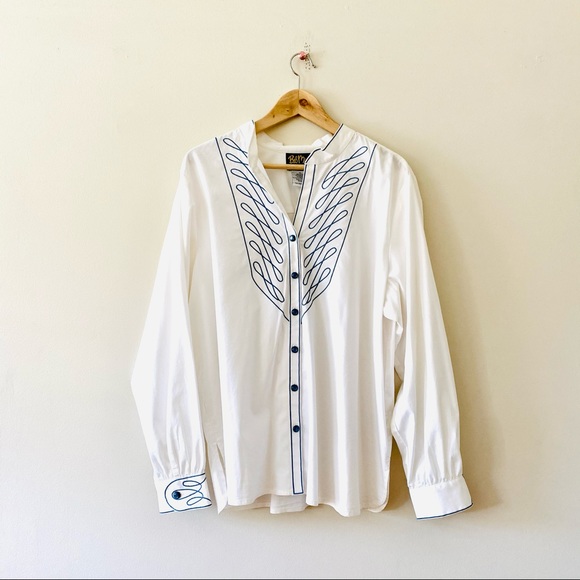 Vintage Tops - Vintage Bob Mackie white embroidered blouse XL